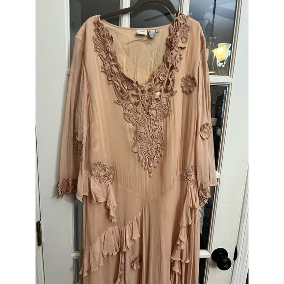 Together Peach Boho Maxi Dress Size 16 Tiered Ruffle  Flowy Floral Downton.   Z - Picture 2 of 8